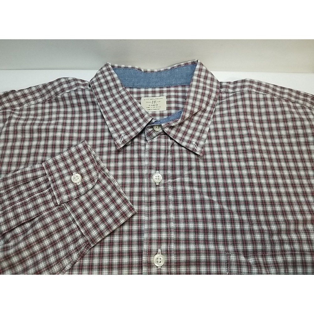 J. Crew Mens 2 Ply Cotton Plaid Button Down Shirt Large 16-16.5 Red Blue
